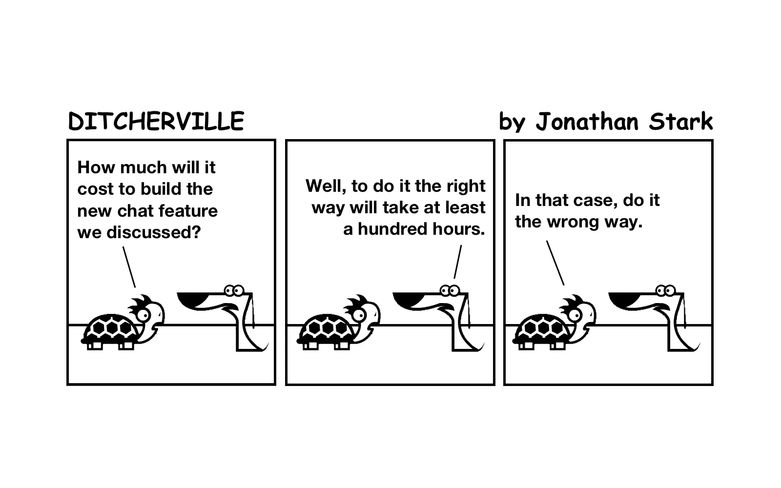 Ditcherville cartoon: "In that case, do it the wrong way."